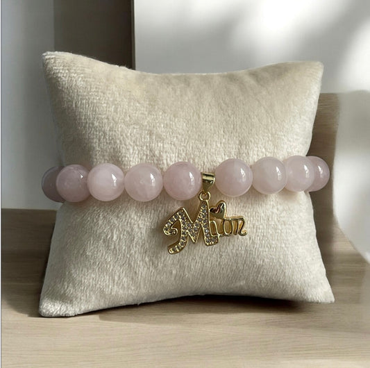 Rose Quartz Gemstone with Pave Mom Pendadnt