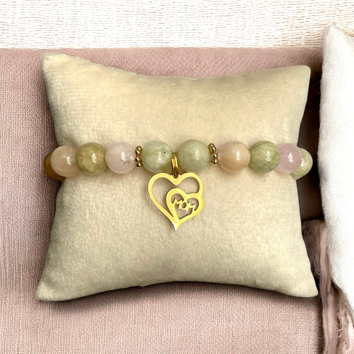 Morganite Gemstone with Gold Over Stainless Steel Mom Pendant