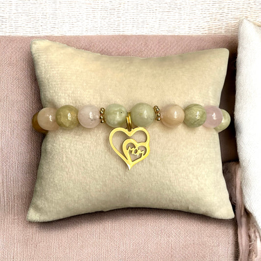 Morganite Gemstone with Gold Over Stainless Steel Mom Pendant